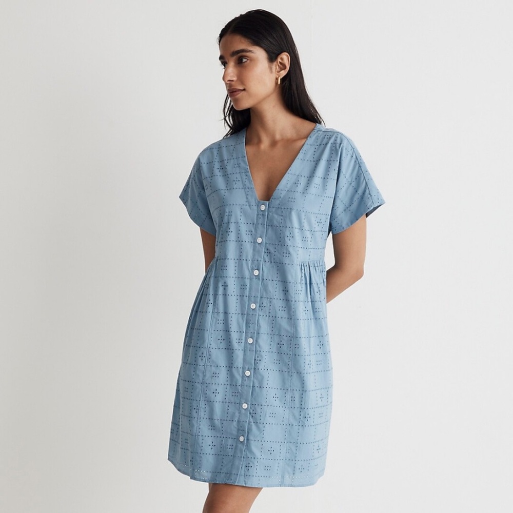 Madewell Light Blue Eyelet Button-Front Mini Dress